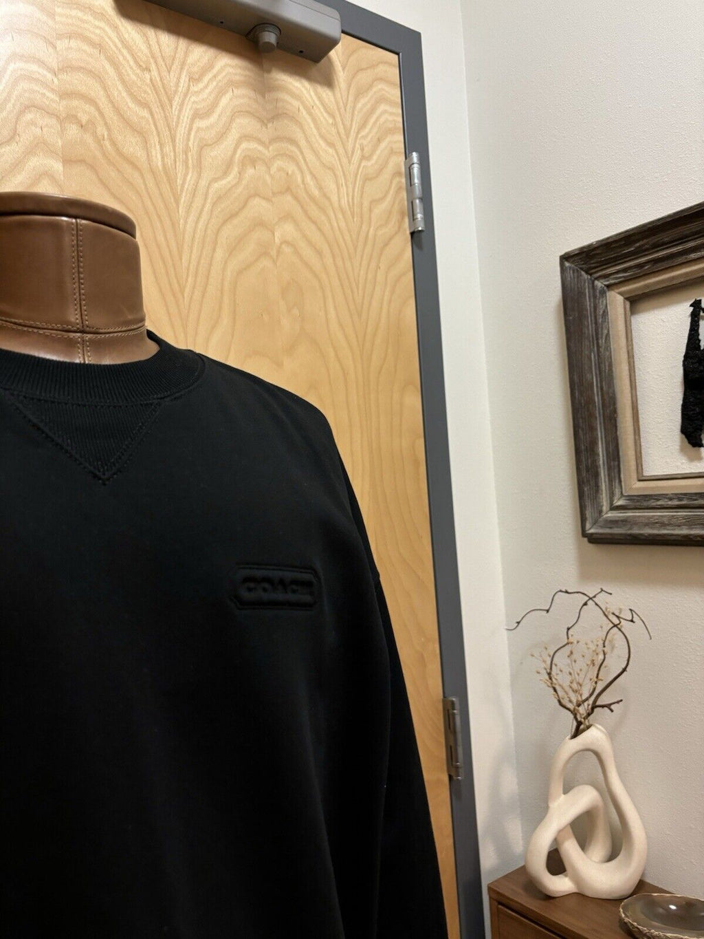 Designer COACH Essential Crew Neck Sweater Classic Heritage Black Size L ($250)