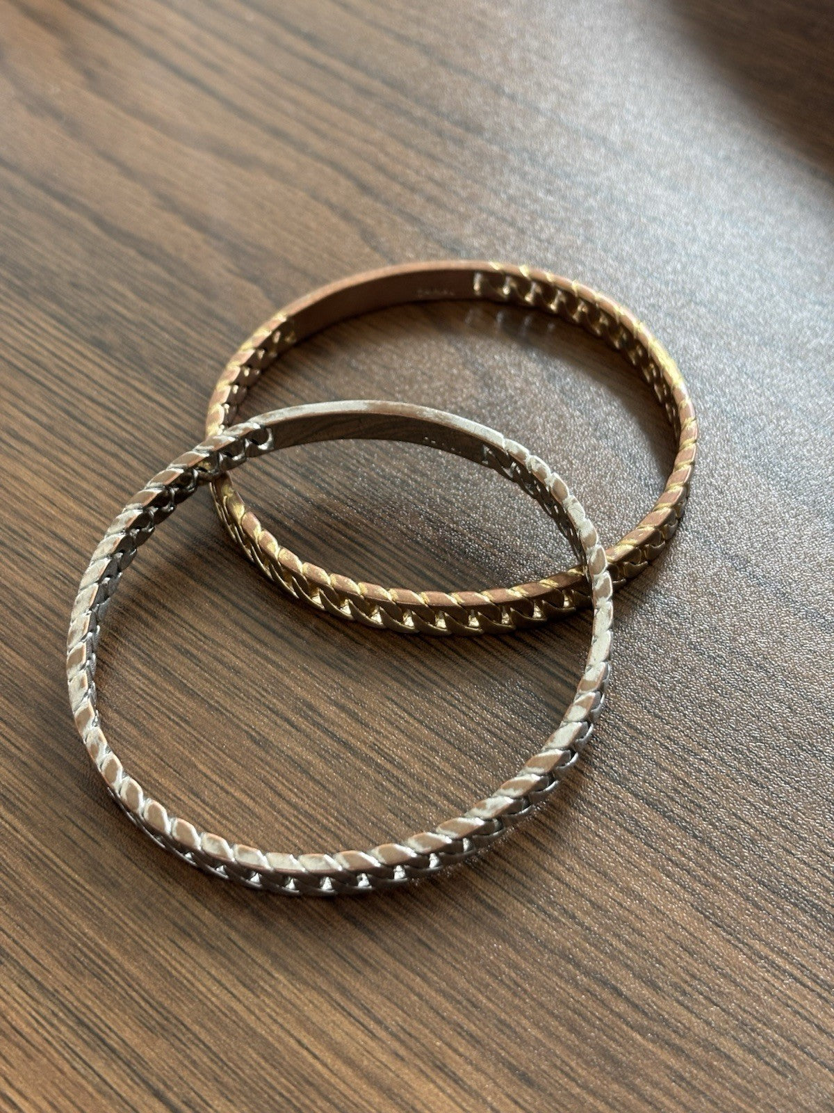 Vintage Designer COACH Set of 2 Bangle Bracelet Embossed Silver & Gold Plated