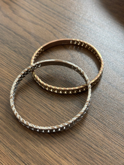 Vintage Designer COACH Set of 2 Bangle Bracelet Embossed Silver & Gold Plated