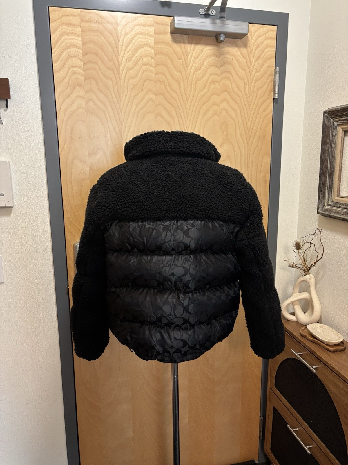 New COACH Runway Sherpa Puffer Coat Jacket Zip Signature Print Blk Size M ($895)