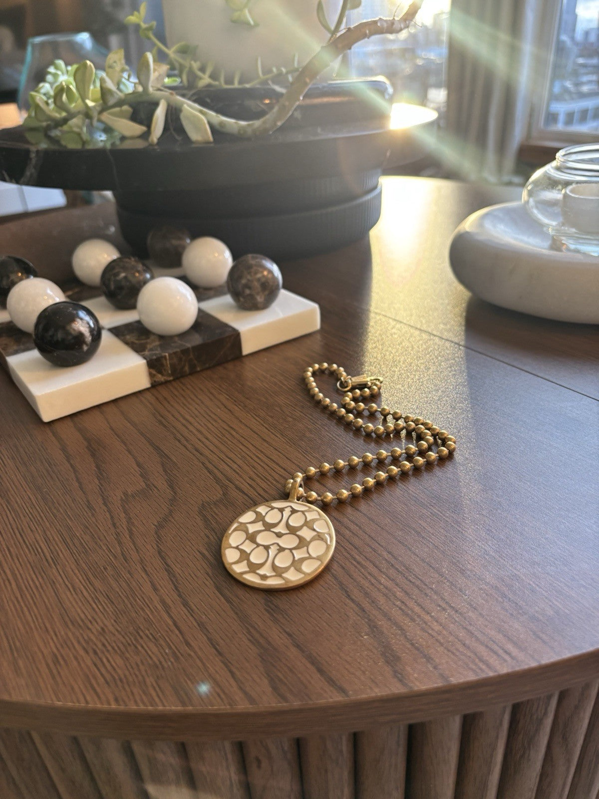 COACH Vintage Signature Pendant Miranda Bead Chain Link Necklace Gold (org $200)