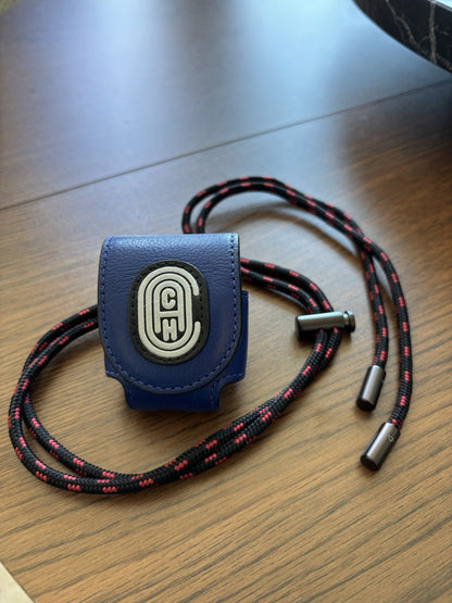 COACH Designer Leather Earbud AirPod Case Detachable Lanyard Blue Red (org $95)