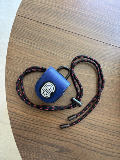 COACH Designer Leather Earbud AirPod Case Detachable Lanyard Blue Red (org $95)
