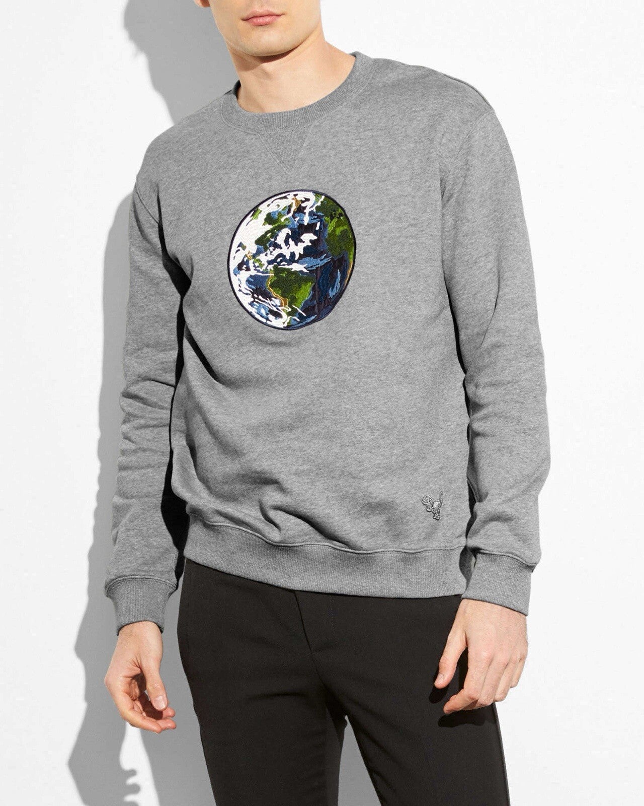 COACH Light Grey Planet Sweatshirt Embroidered Patch Runway Collection ($350)