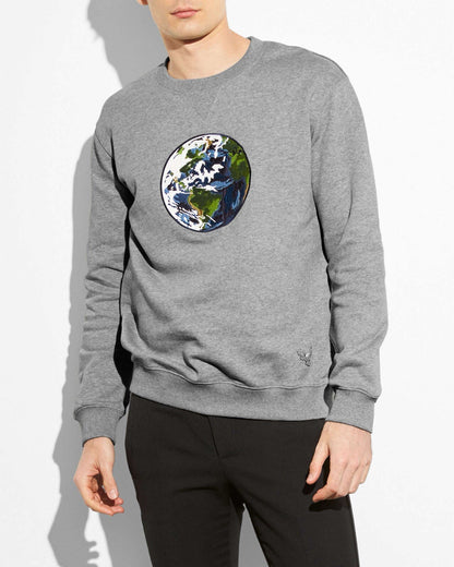 COACH Light Grey Planet Sweatshirt Embroidered Patch Runway Collection ($350)