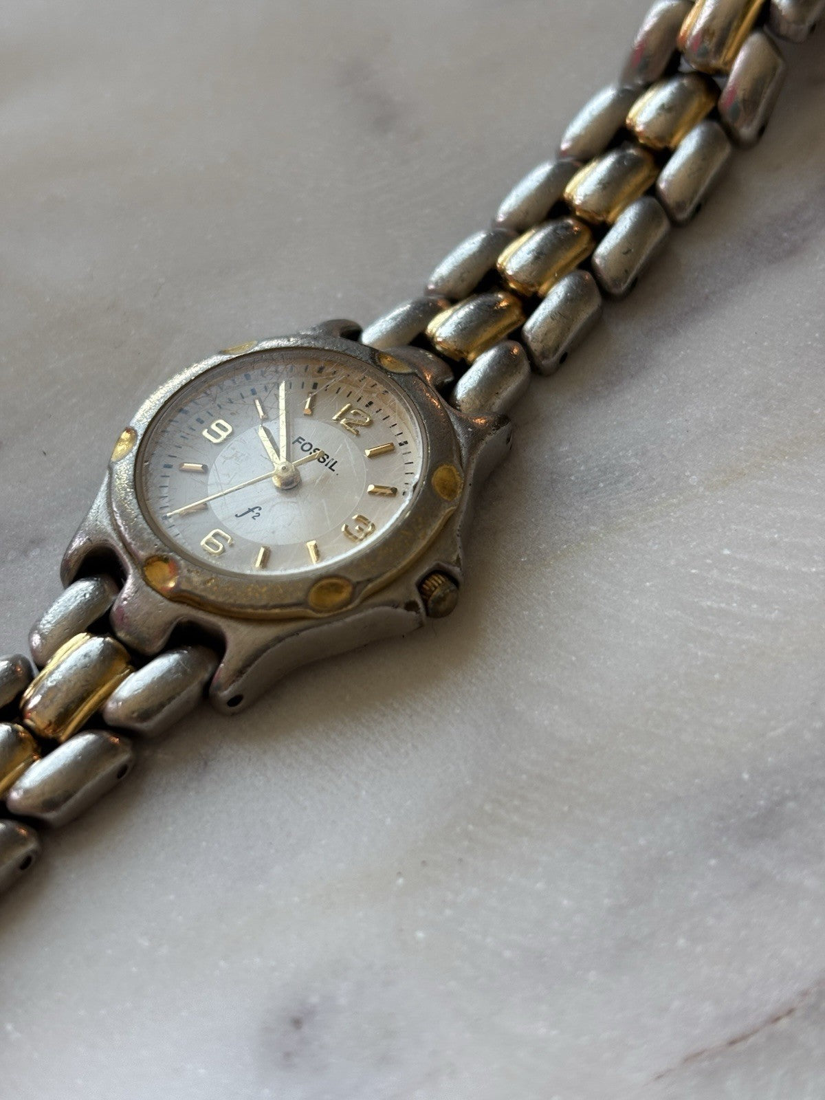 FOSSIL Vintage Y2K Two-Tone Quartz Movement Wrist Watch Gold/Silver (F2 ES-9814)