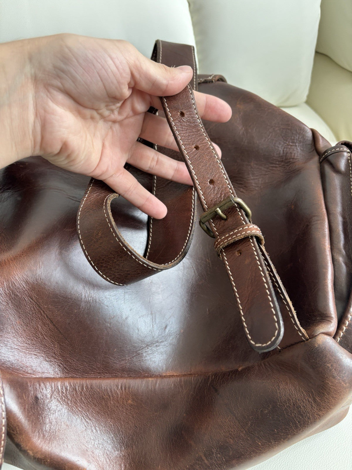 VINTAGE Classic Real Cow Hide Leather Backpack Daypack Brass Hardware Buckles