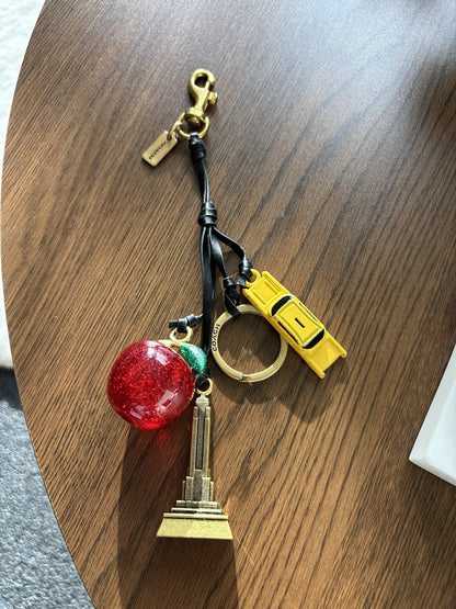 COACH New York Cluster Bag Charm Taxi Statue Liberty Empire State Apple Keychain