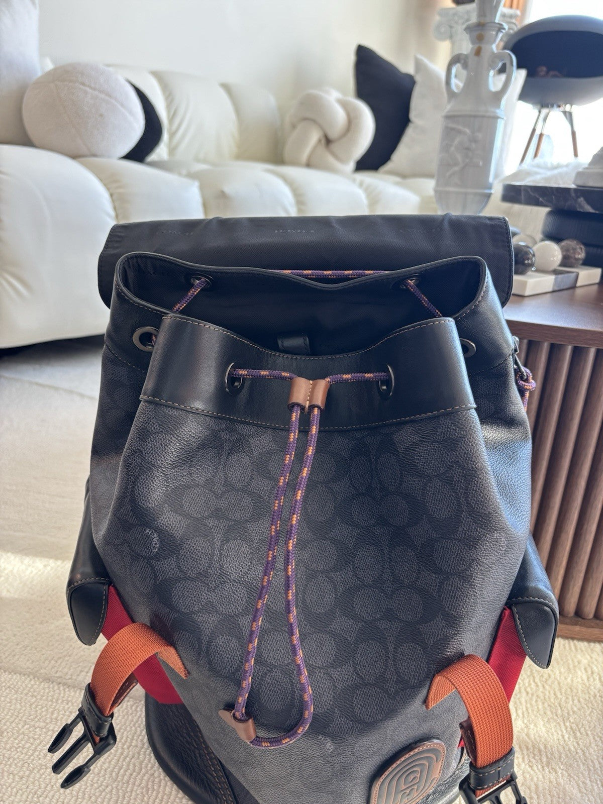 Designer COACH Rivington Backpack Rucksack Signature Leather Red/ Blk (org $595)