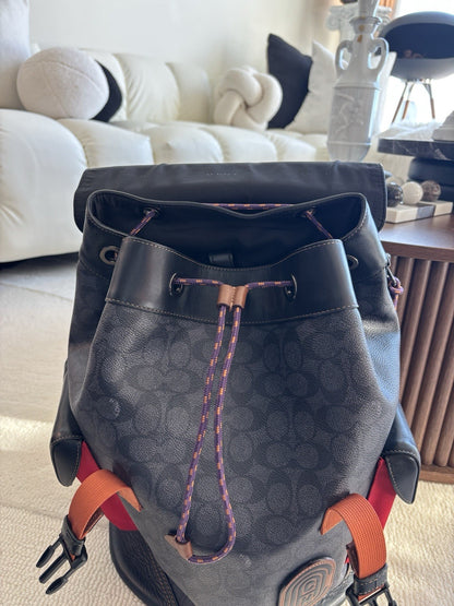 Designer COACH Rivington Backpack Rucksack Signature Leather Red/ Blk (org $595)