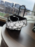 COACH Reversible Belt Reflective Signature Logo Leather 38mm Sz 30-32 (Org $250)