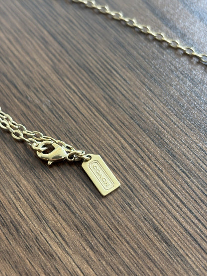 Great COACH Vintage Signature C Gold Plated Crystal Mix Chain Logo Long Necklace