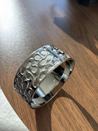 COACH Signature C Wide Bangle Bracelet Silver Plated Monogram Vintage 2000s