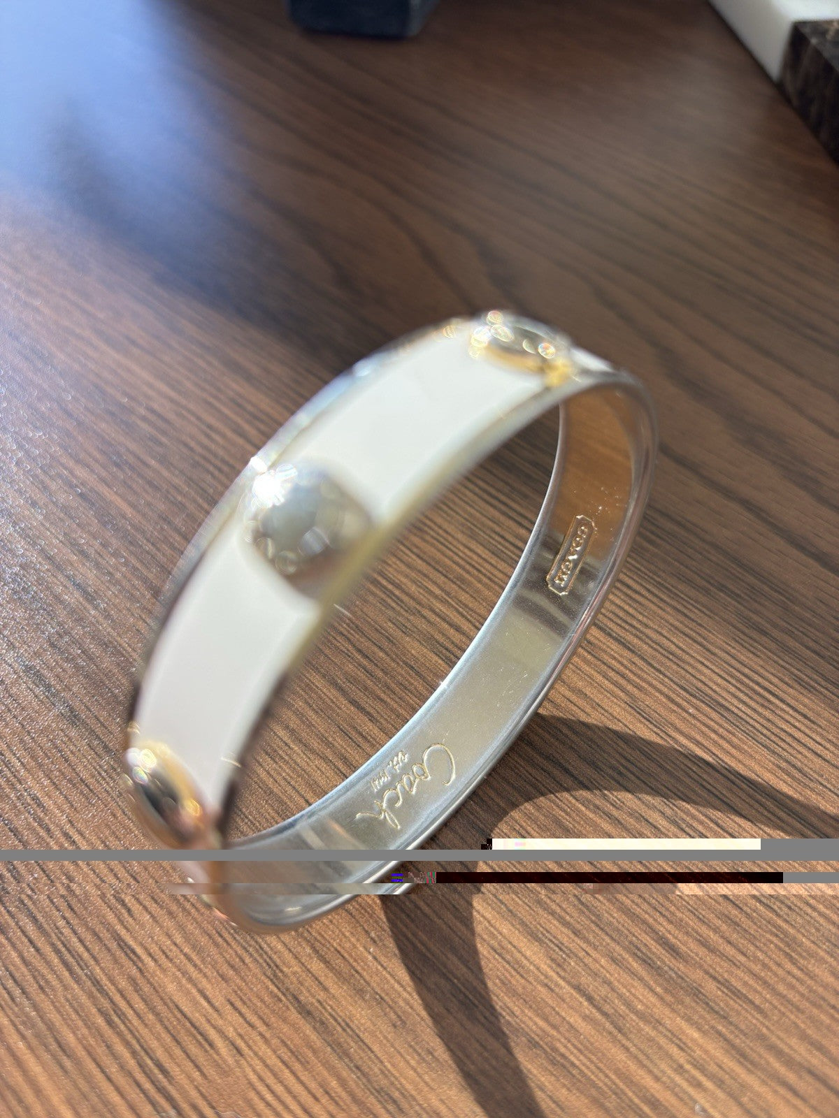 COACH 2005 White Enamel Gold Tone Stud Bangle Bracelet Vintage Classic Logo