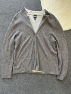EILEEN FISHER Textured Wool Blend Cardigan Medium Taupe Gray Button-Up Sweater