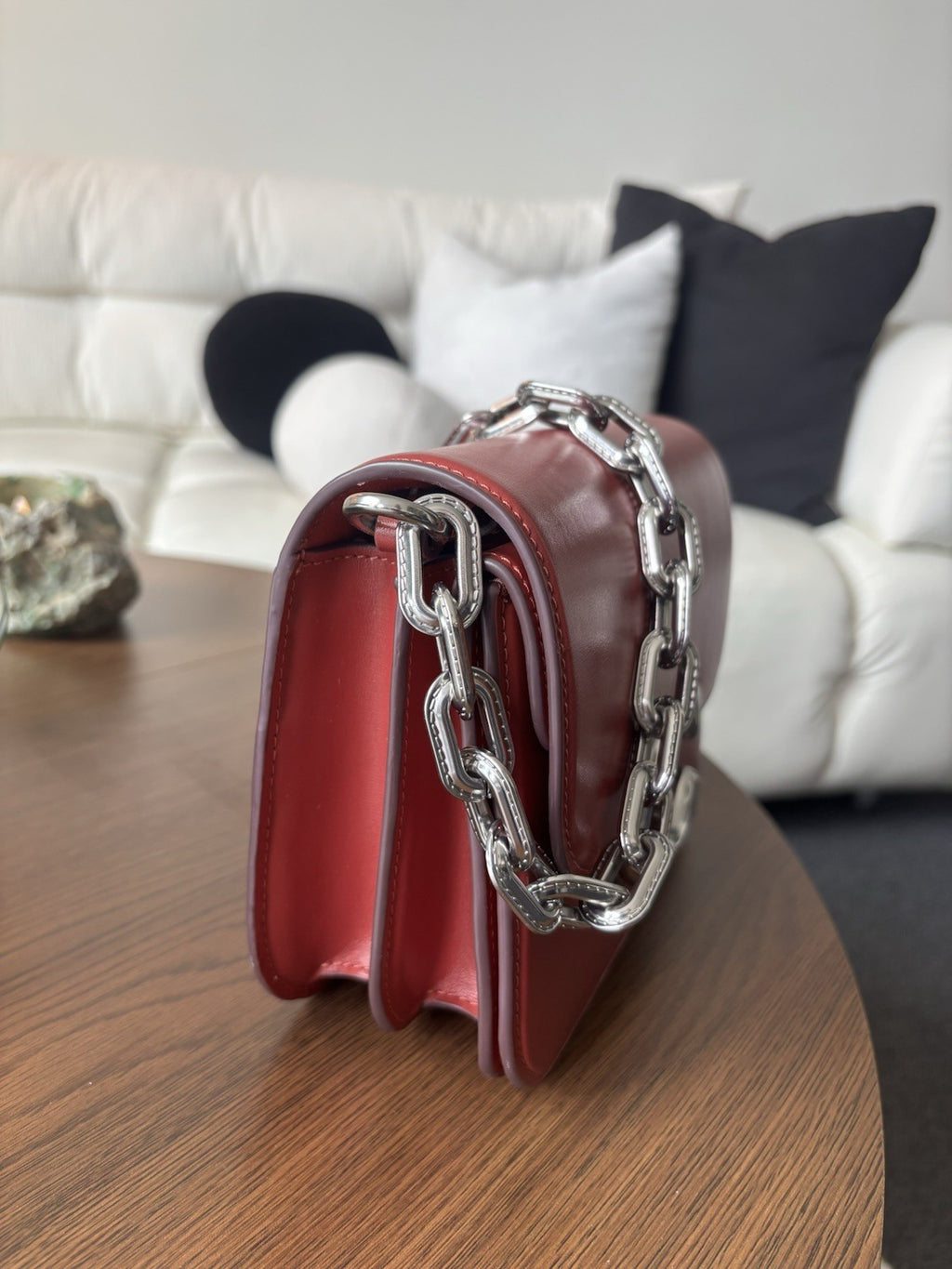 COACH Idol Red Leather Logo Plaque Chain Shoulder Bag Crossbody Strap (org $695)