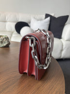 COACH Idol Red Leather Logo Plaque Chain Shoulder Bag Crossbody Strap (org $695)