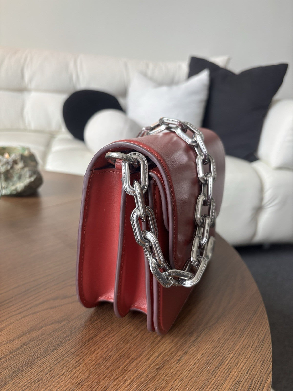 COACH Idol Red Leather Logo Plaque Chain Shoulder Bag Crossbody Strap (org $695)