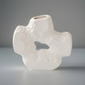 MODERN White Sculptural Ceramic Vase Textured Organic Hollow Greek Art Decor