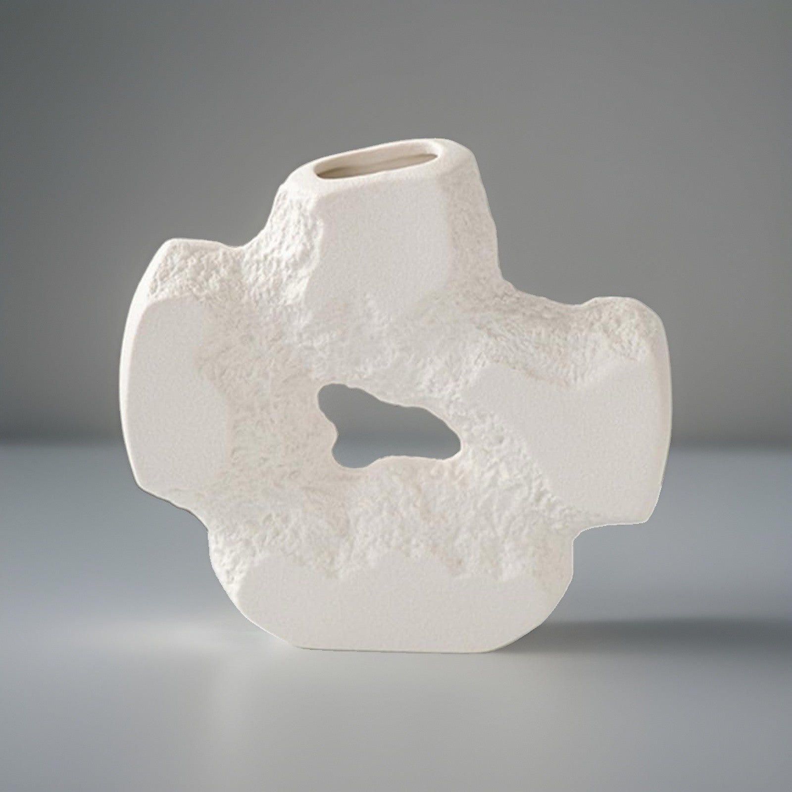 MODERN White Sculptural Ceramic Vase Textured Organic Hollow Greek Art Decor