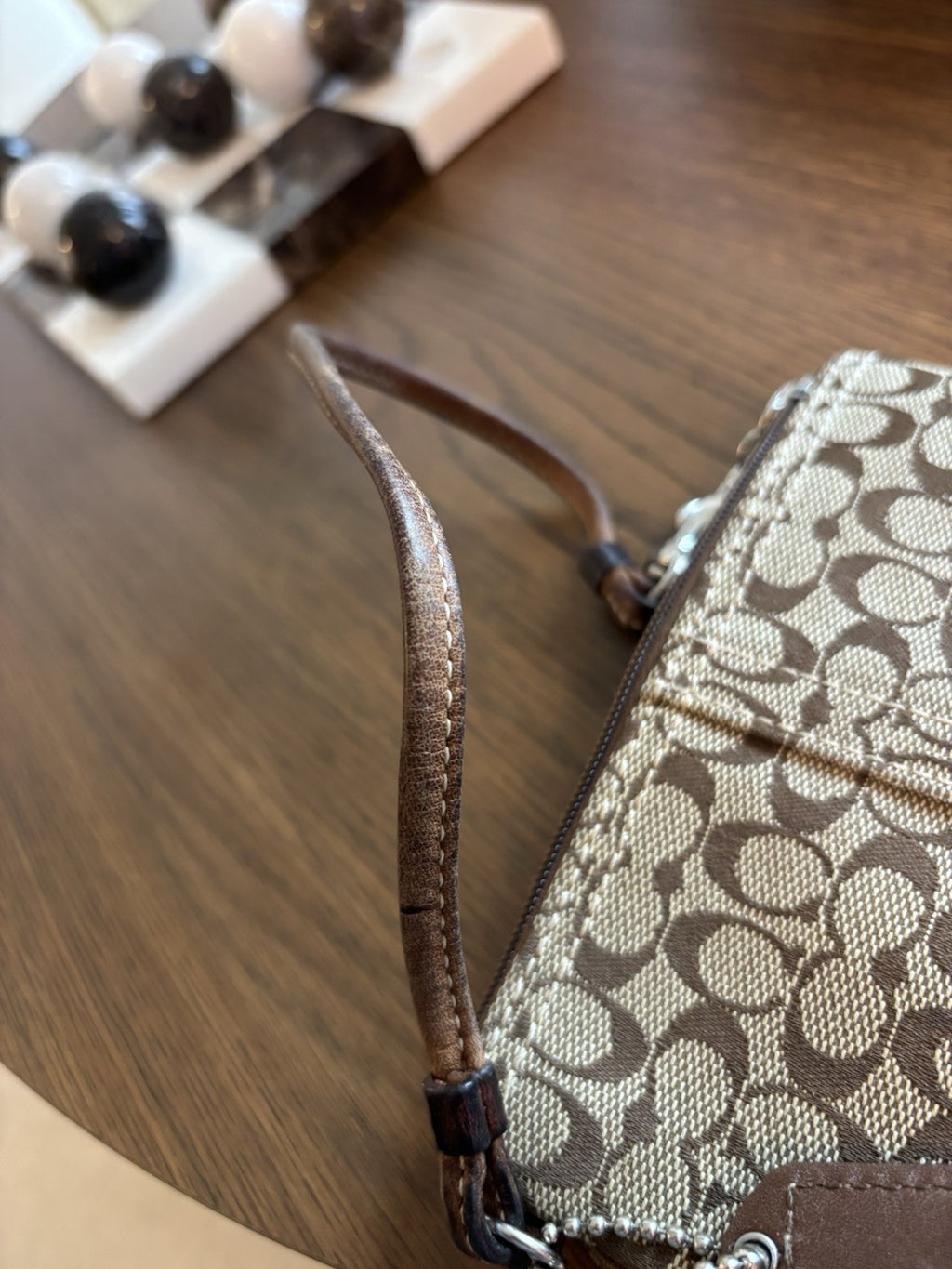 COACH Designer Tan Brown Signature Wristlet Zip Pouch Wallet Leather (org $75)