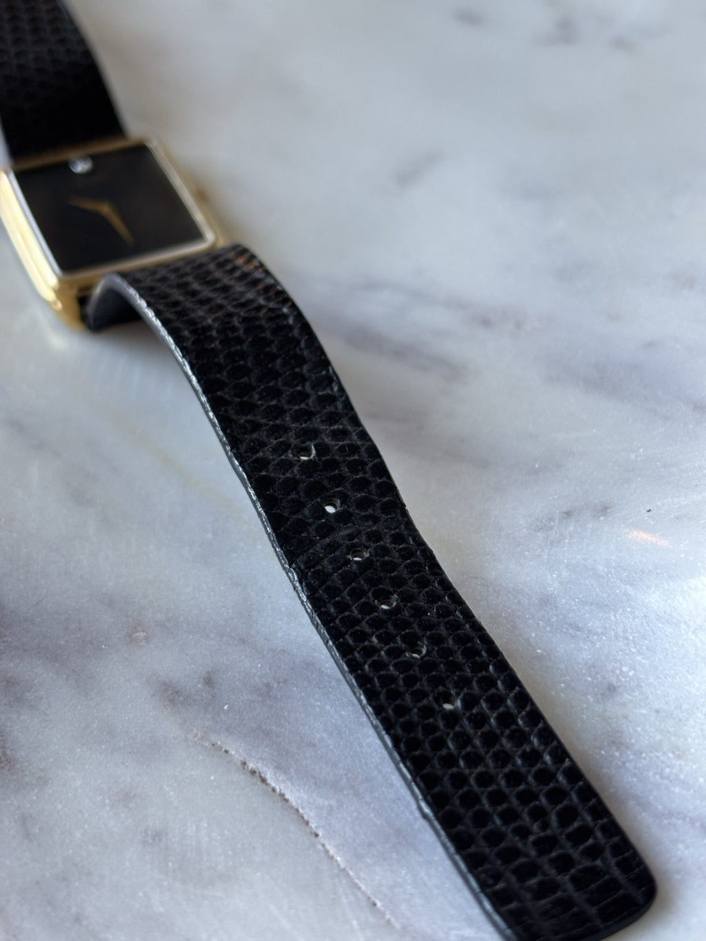 SEIKO Vintage Real Diamond Watch Black/Gold Mens 18mm Leather Snake Adjustable