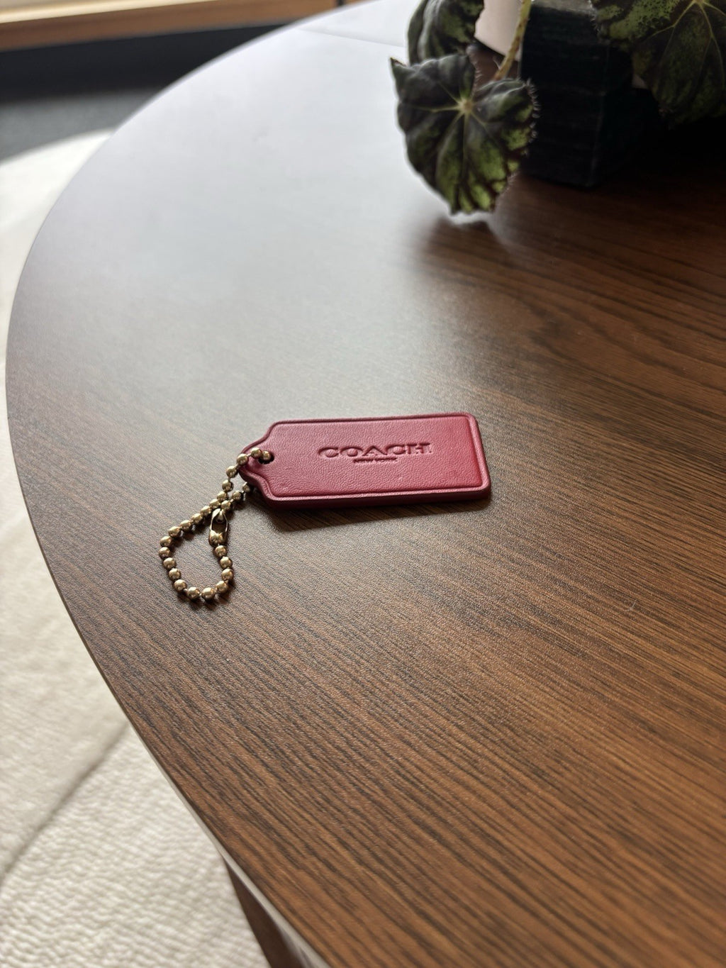 COACH Designer Kiss Lips Red Gloss Hanging Leather Bag Tag Charm Fob Gold Chain