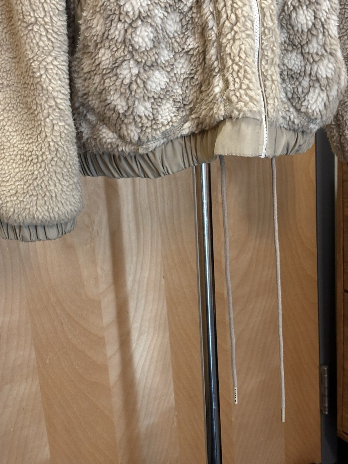 New COACH Runway Sherpa Fur Coat Jacket Zip Signature Print Cream Size L ($695)