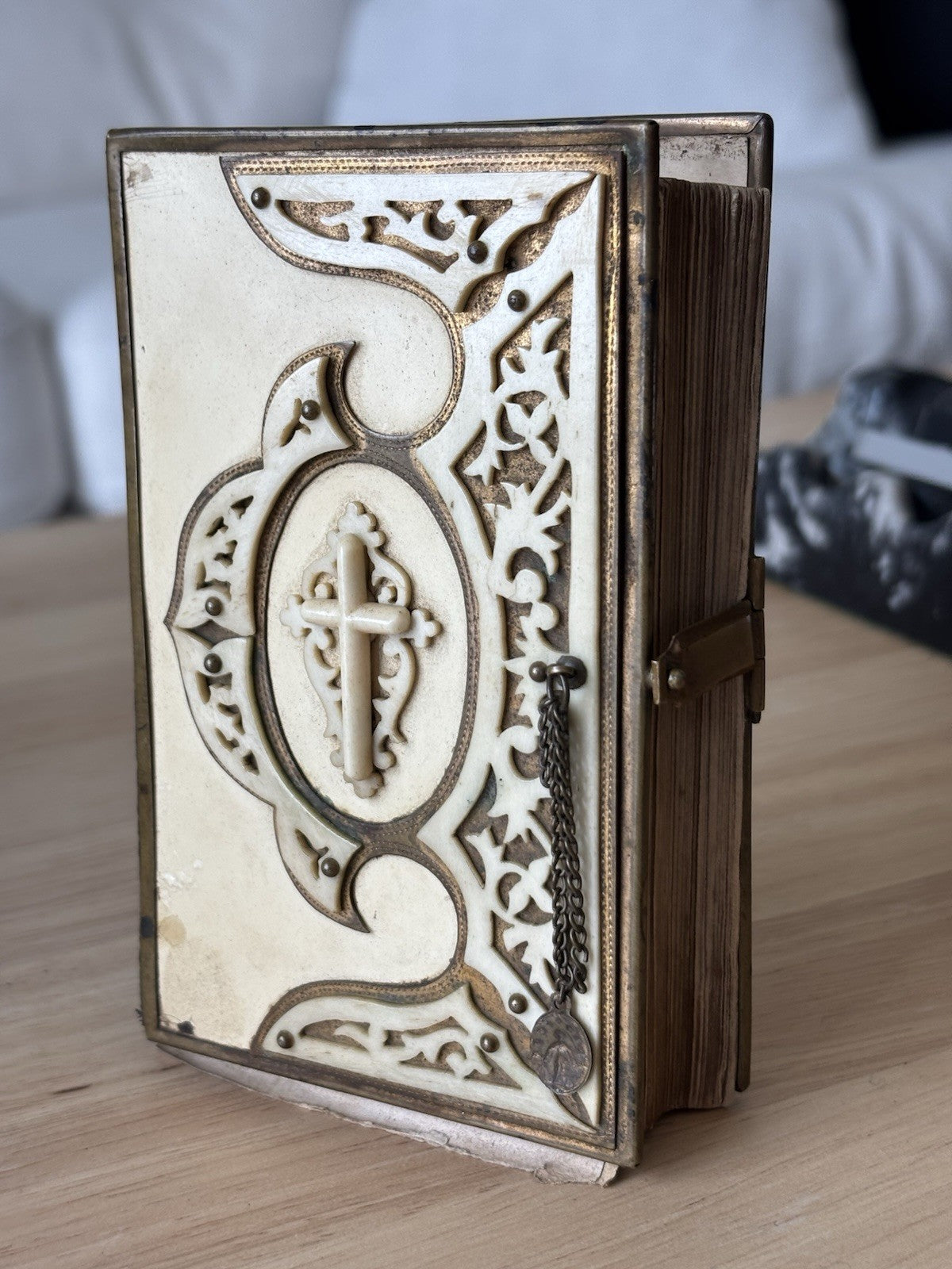 Antique 1875 Czech Bohemian Catholic Prayer Book  Hardcover Leather Brass Clasp