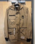 COACH Utility Jacket Khaki Tan Hooded Field Coat Leather Trim Pocket (org $695)