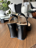COACH Designer Tea Rose Black Glazed Leather Block Heel Pump Size 6 (org $195)