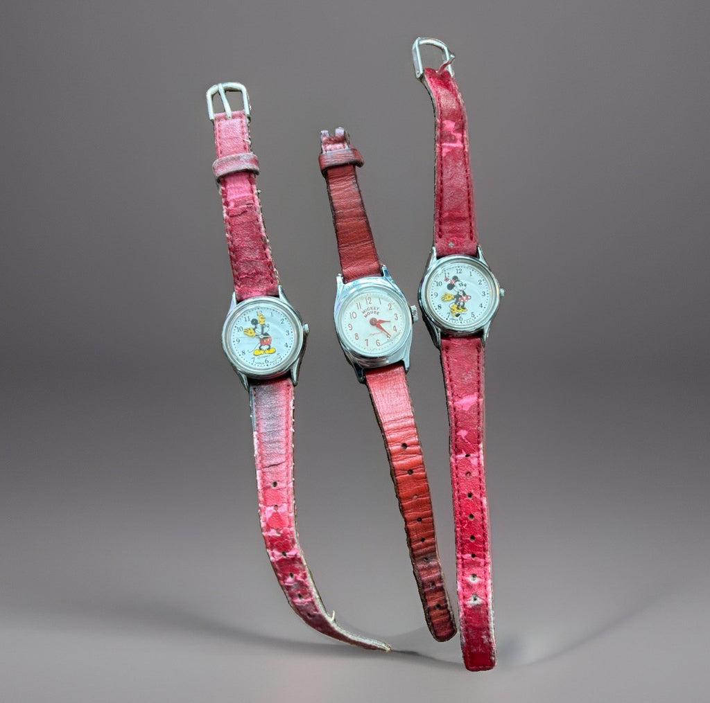 VINTAGE Disney Mickey Mouse Watch Lot (3) Ingersoll Mechanical Lorus Quartz Red