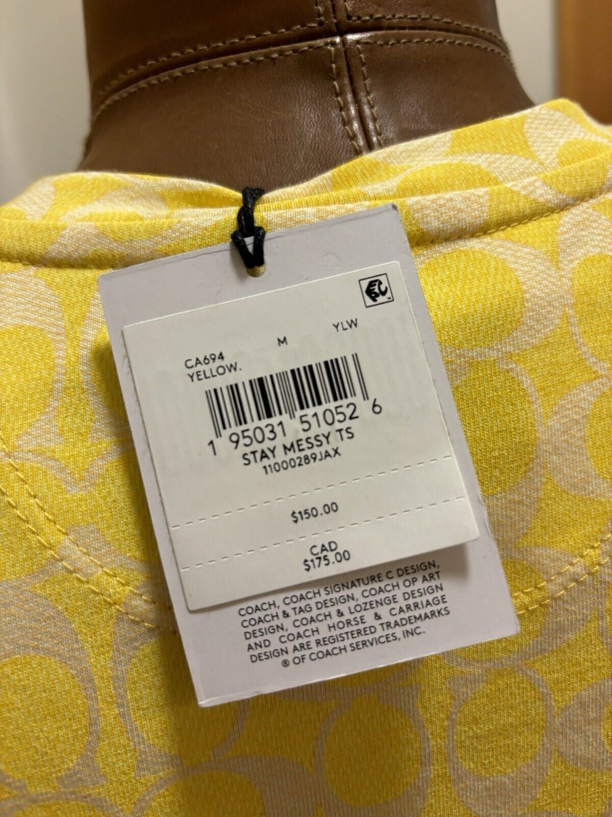 COACH Designer T Shirt Retro Fuzzy Graphic “Stay Messy” Yellow Size M (org $150)