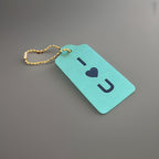 COACH Designer “I Love You” Leather Hanging Tag Bag Charm Fob Teal Blue Silver