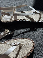 NEW Designer COACH Gracey Leather Studs Sandals w/ Jute Rope Size 7.5 (org $225)