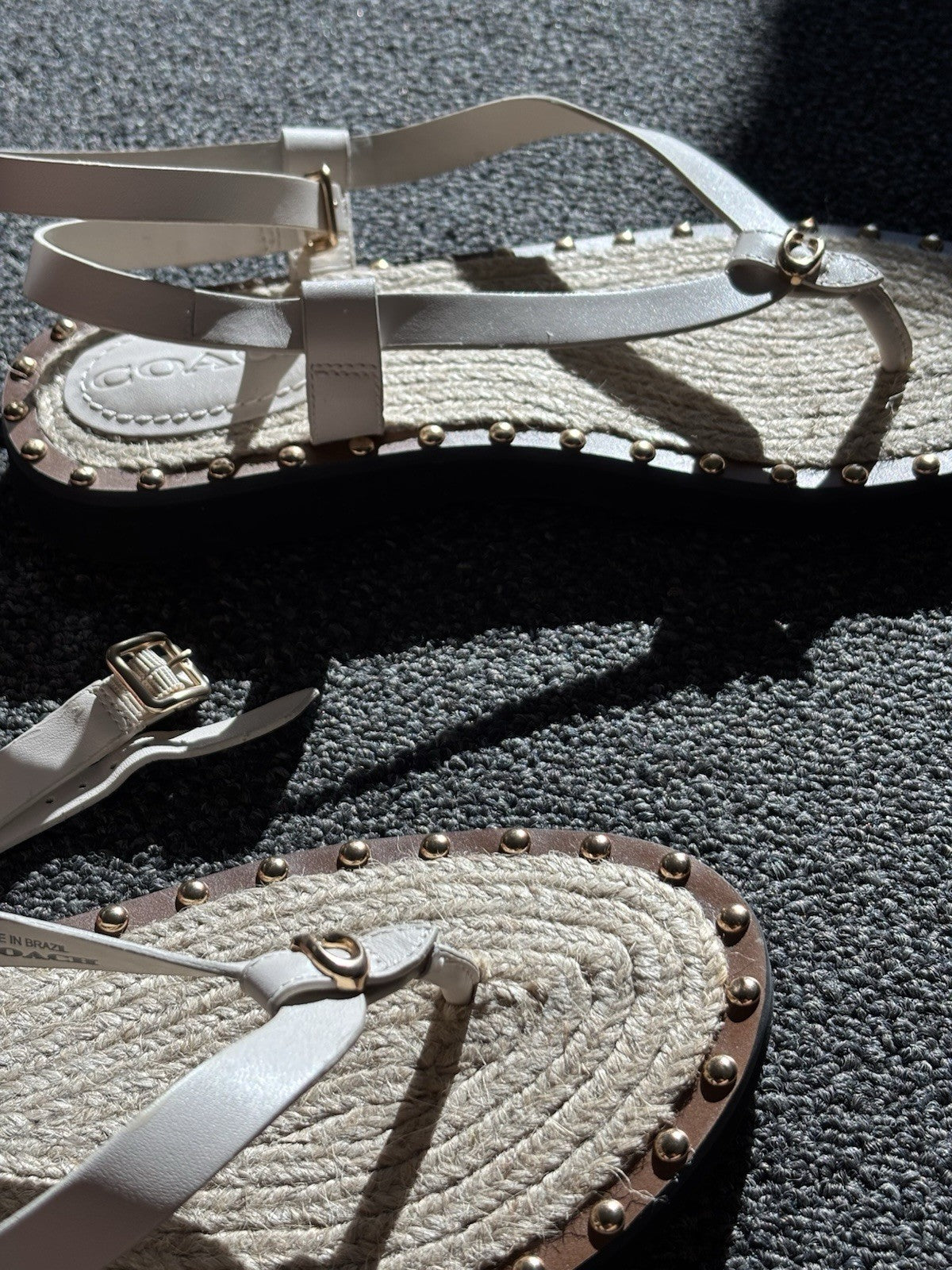 NEW Designer COACH Gracey Leather Studs Sandals w/ Jute Rope Size 7.5 (org $225)