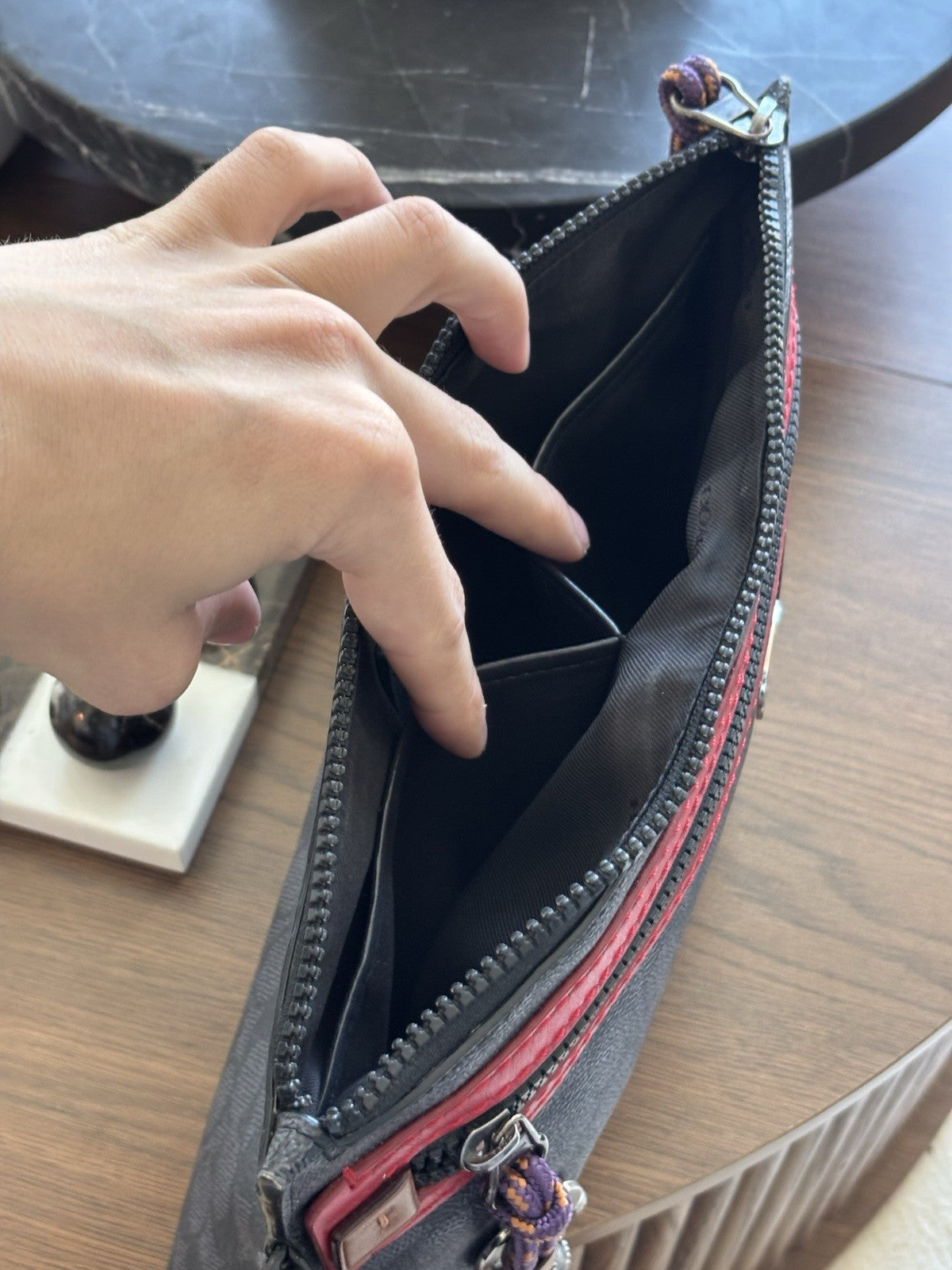 COACH Create Pin Banana/ Bolt Pins Accessory Toiletry Pouch Wristlet Red Leather