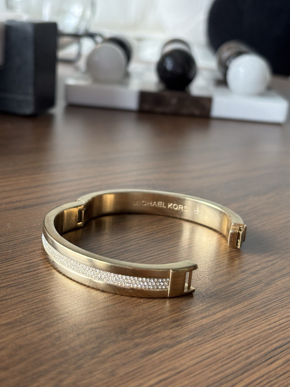 MICHAEL KORS Brand Gold Pave Crystal Fulton Bangle Bracelet MK Signed (org $195)