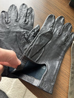 VINTAGE 1974 (2) Set Black Green Genuine Leather Driving Gloves Women’s Size 6.5