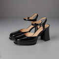 COACH Designer Tea Rose Black Glazed Leather Block Heel Pump Size 6 (org $195)