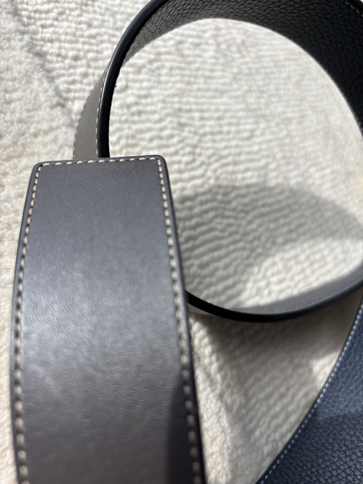 COACH Gold C Belt Reversible Navy Blue/ Grey Leather 38mm Sz 30-32 (Org $250)
