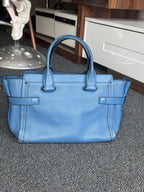 COACH Swagger 27 Pebble Leather Satchel Bag Electric Blue Top Handles (org $395)