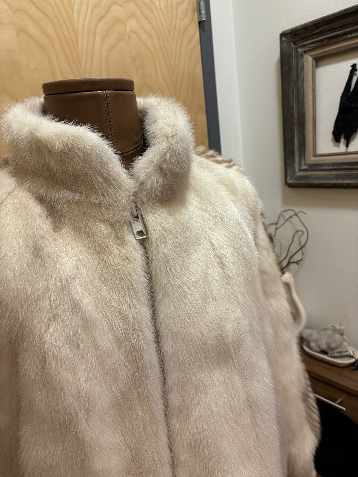 1970 FABIANI ROMA Vintage Mink Real Fur Coat Zip Jacket Cream/White (org $3500)