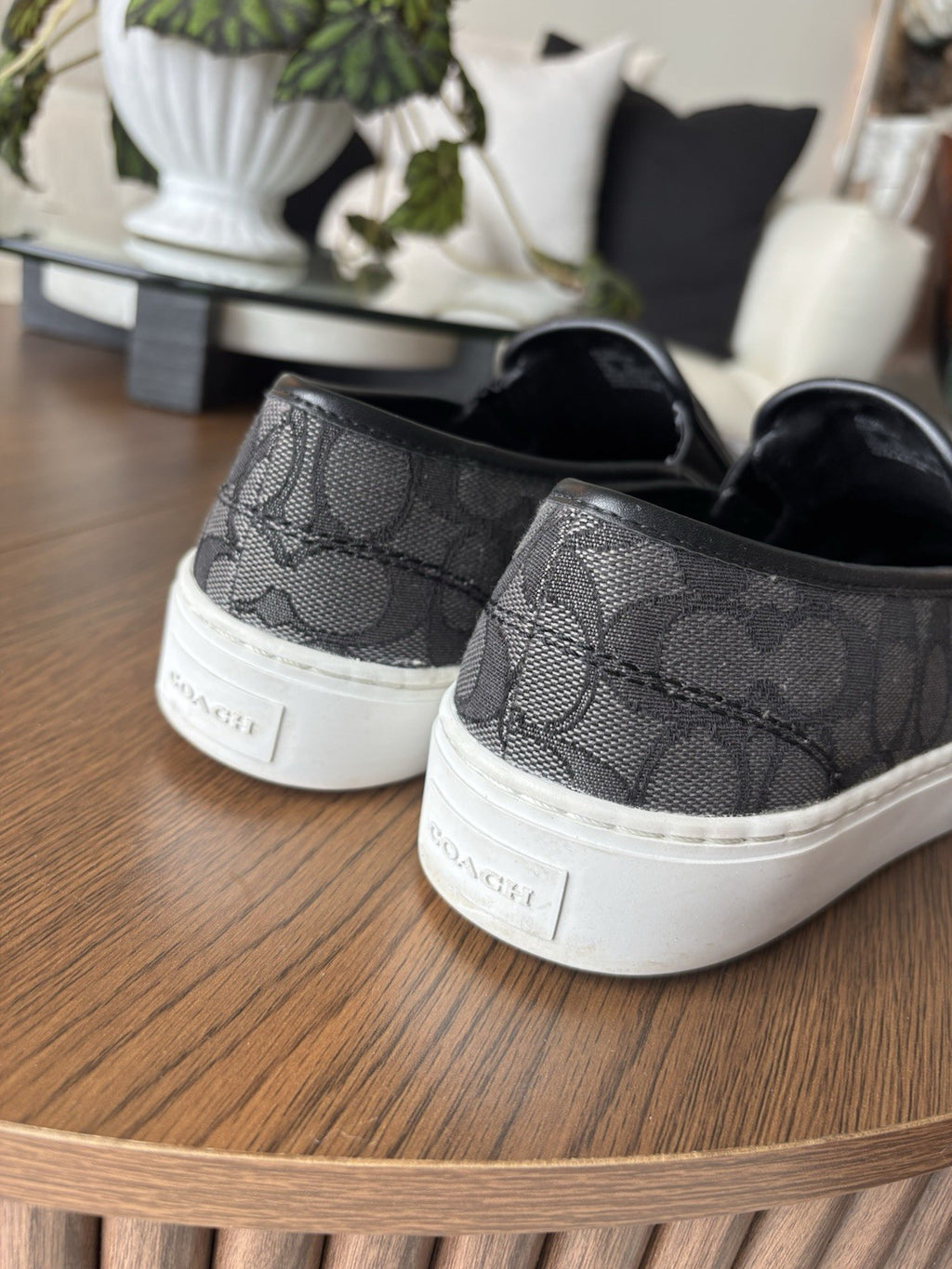 Coach Signature C Logo Canvas Slip On Sneakers Charcoal Women Size 11 (org $175)