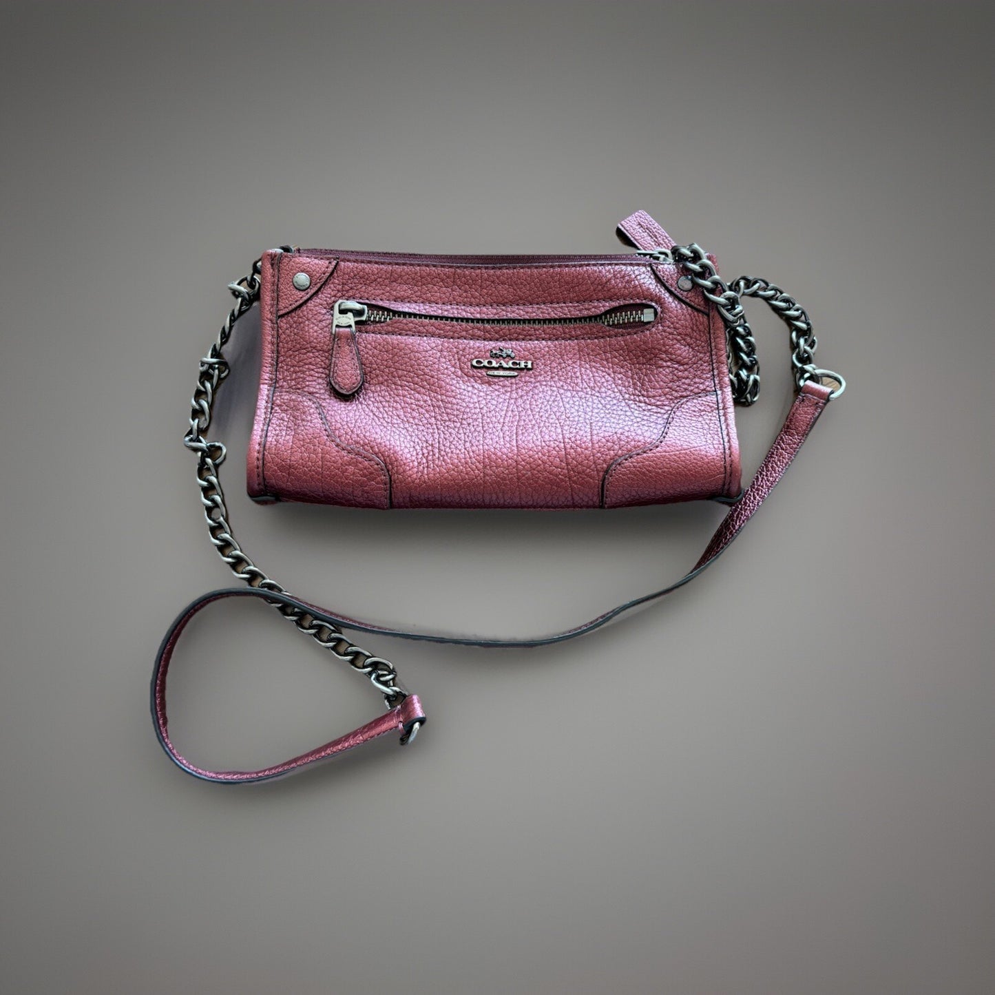 COACH Designer Brand Crossbody Clutch Bag Metallic Magenta Leather (org $295)