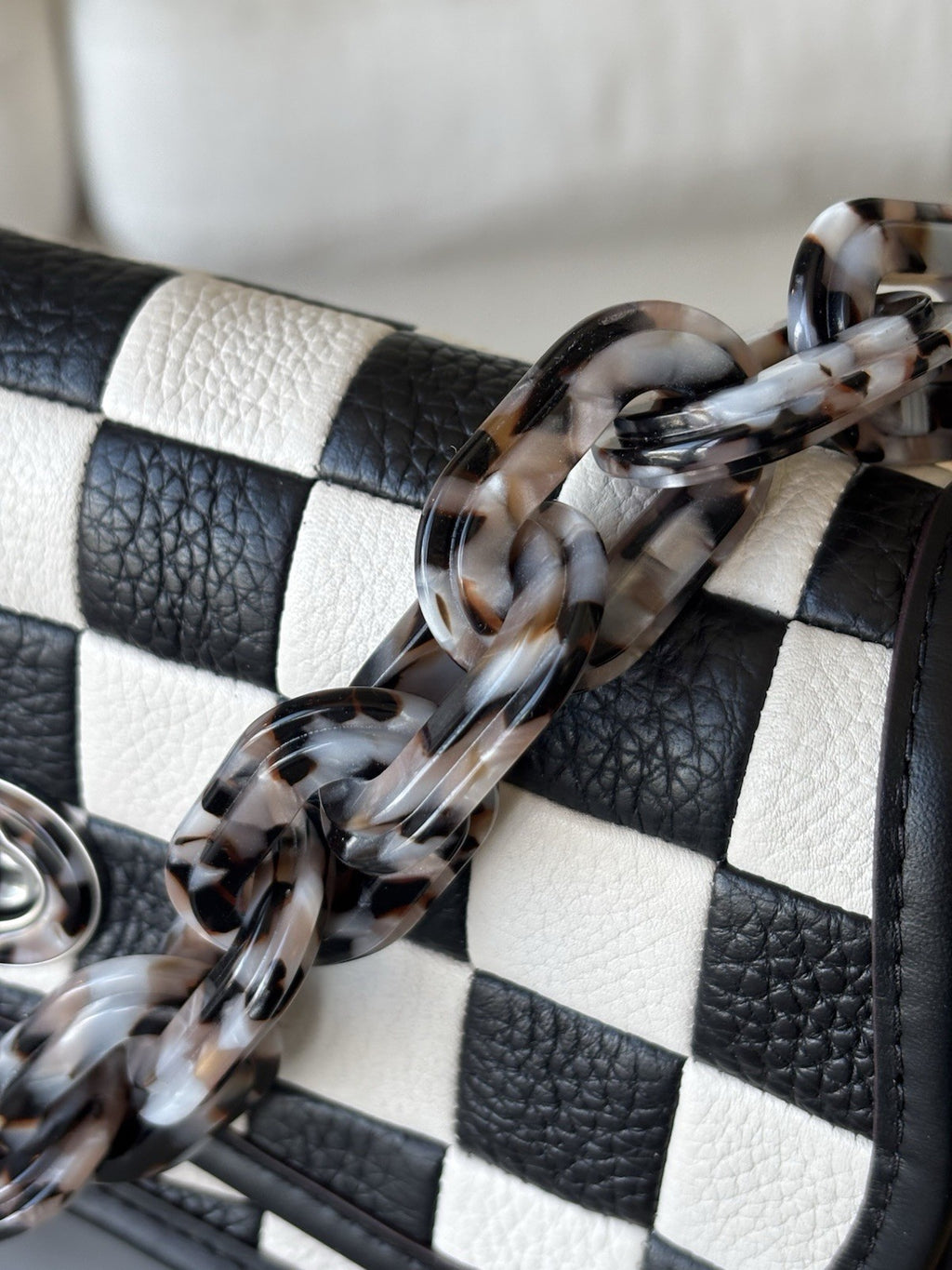 COACH Coachtopia Wavy Dinky Crossbody Bag Black/white Checkerboard Check Leather