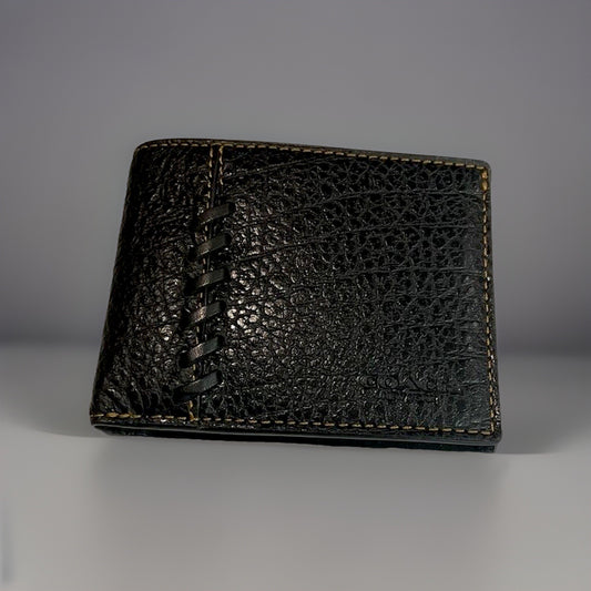 COACH Wallet Baseball 3 In 1 Whipstitch Black Calf Leather Billfold ID Window