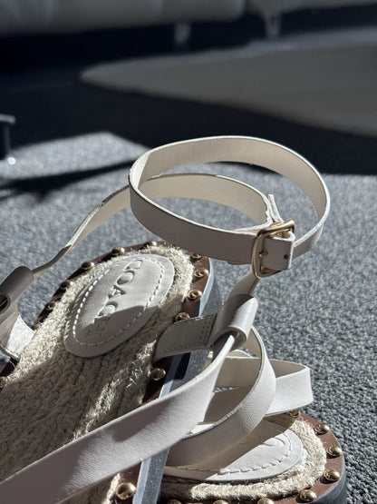 NEW Designer COACH Gracey Leather Studs Sandals w/ Jute Rope Size 7.5 (org $225)