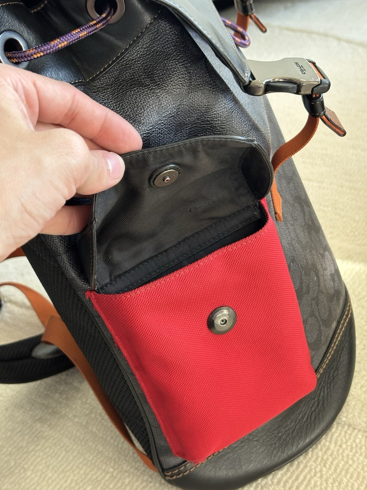 Designer COACH Rivington Backpack Rucksack Signature Leather Red/ Blk (org $595)