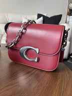 COACH Idol Red Leather Logo Plaque Chain Shoulder Bag Crossbody Strap (org $695)